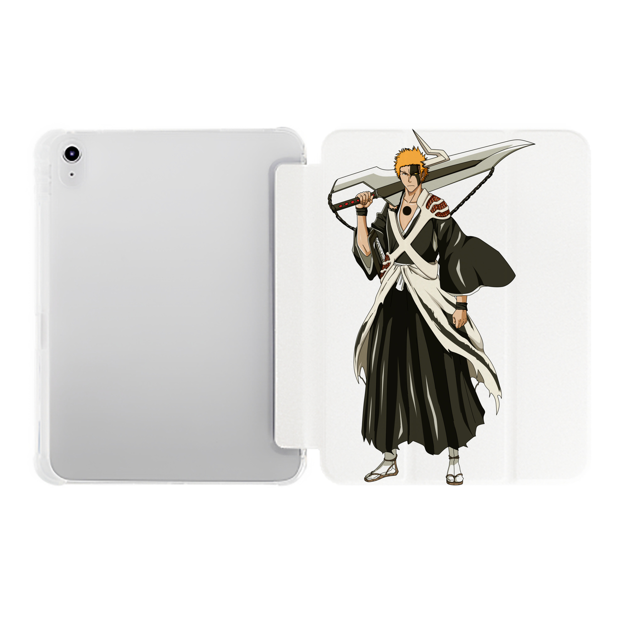（画像用） ブリーチ 黒崎一護（くろさき いちご）BLEACH Kurosaki Ichigo IPad ケース ペン収納付き 三つ折りスタンド PUレザー×シリコン 対応機種9.5/10.5/10.9インチ